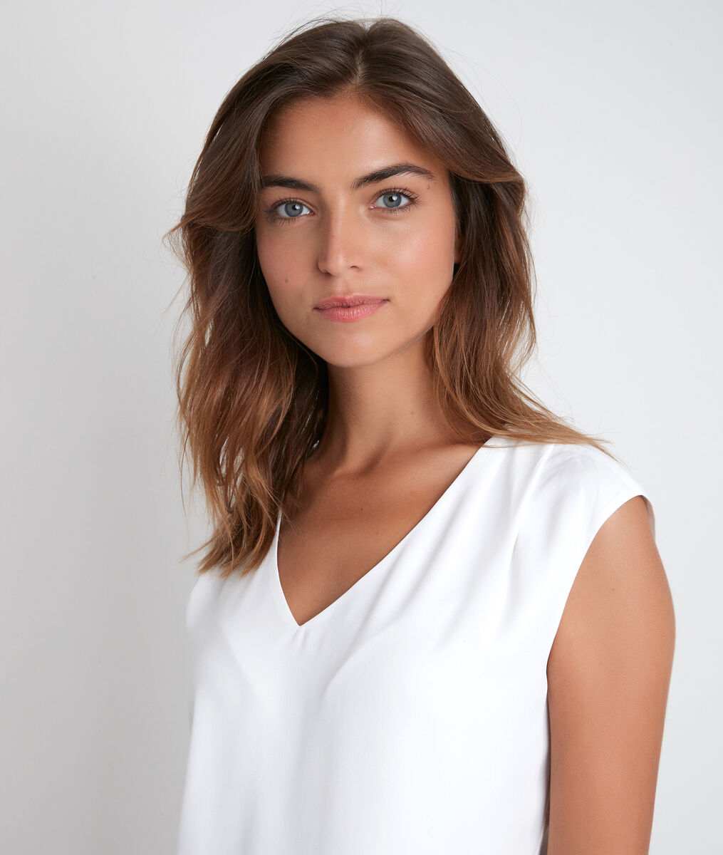 Blouse bimatière col V écru Neptune | 1-2-3 Blouse bimatière col V écru Neptune PhotoZ | 1-2-3