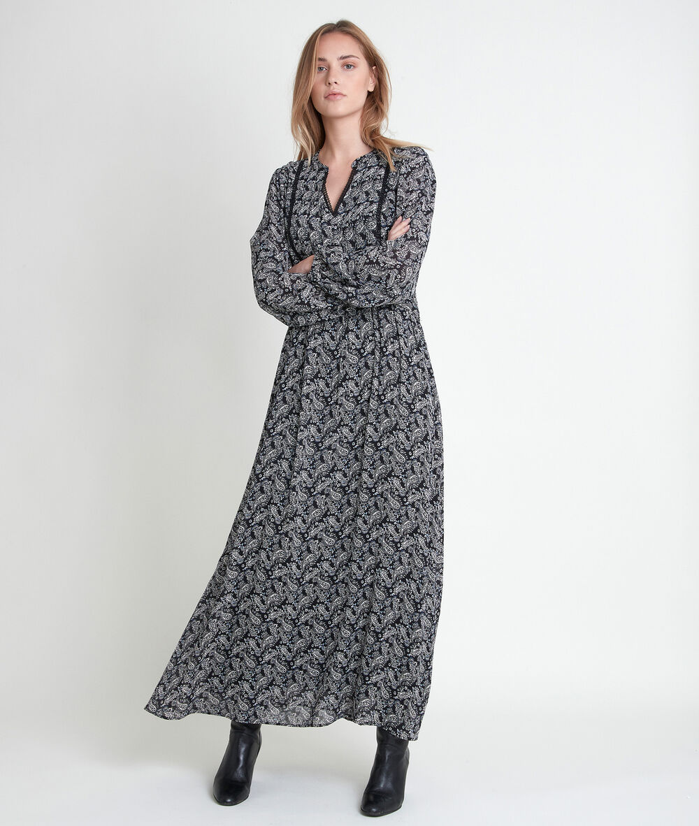 Langes kleid mit kaschmirmuster lea noir.