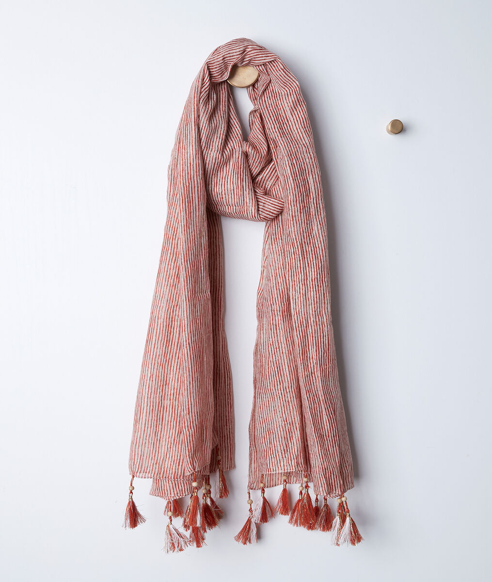 Foulard rayé goyave à franges Bayron | 1-2-3 Foulard rayé goyave à franges Bayron PhotoZ | 1-2-3