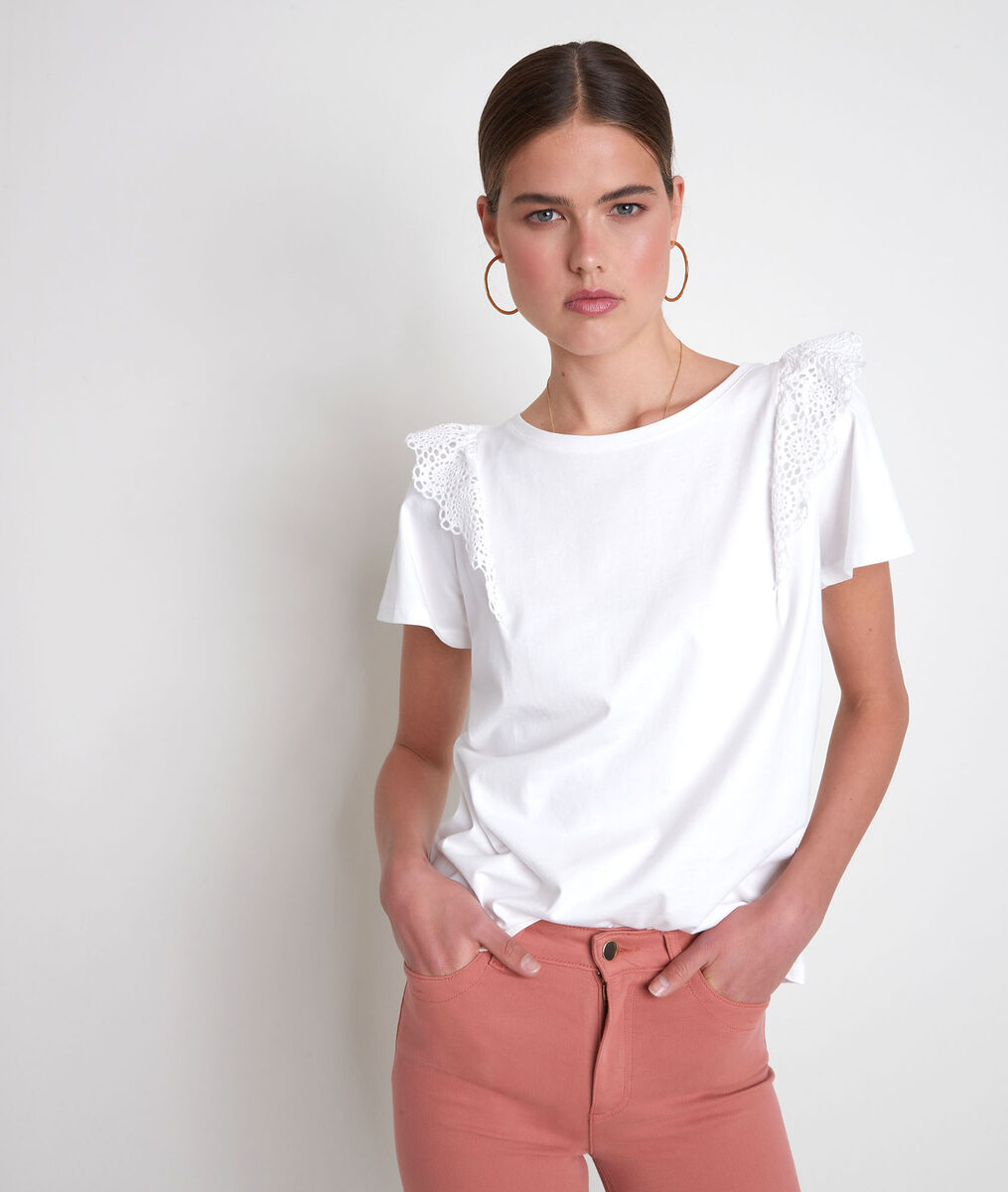 Tee-shirt en coton biologique à broderies blanc Eclat | 1-2-3 Tee-shirt en coton biologique à broderies blanc Eclat PhotoZ | 1-2-3