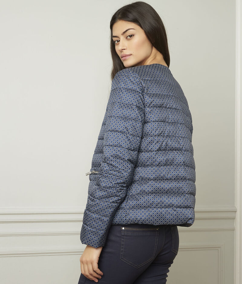 Doudoune bleu courte motifs fantaisie dyvana marine.