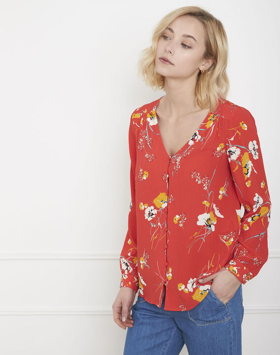Blouse rouge imprimé fleuri Vanity | 1-2-3 Blouse rouge imprimé fleuri Vanity PhotoZ | 1-2-3
