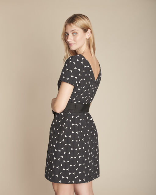 Robe noire à pois cintrée rosine noir/blanc.