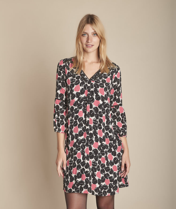 Rode jurk met print en ladderajour icone rose fluo.