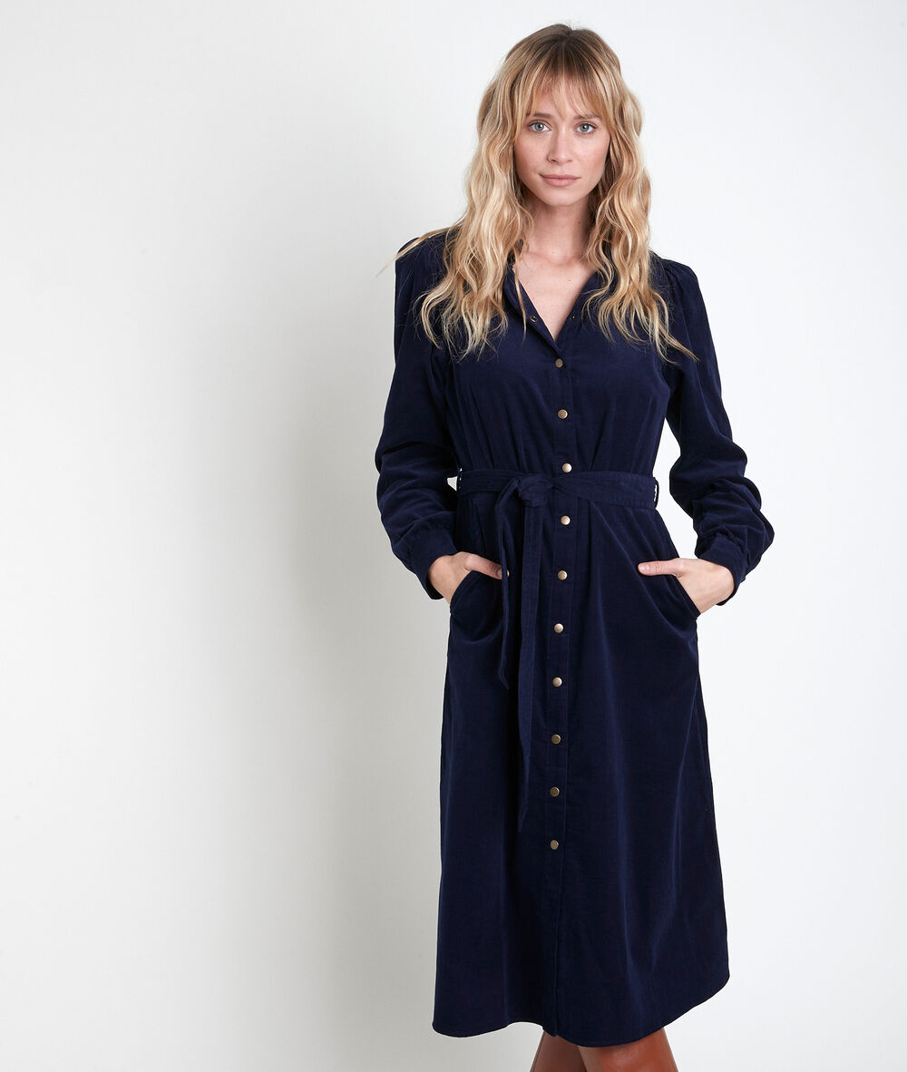 Marineblaues kleid aus velours laura marine.
