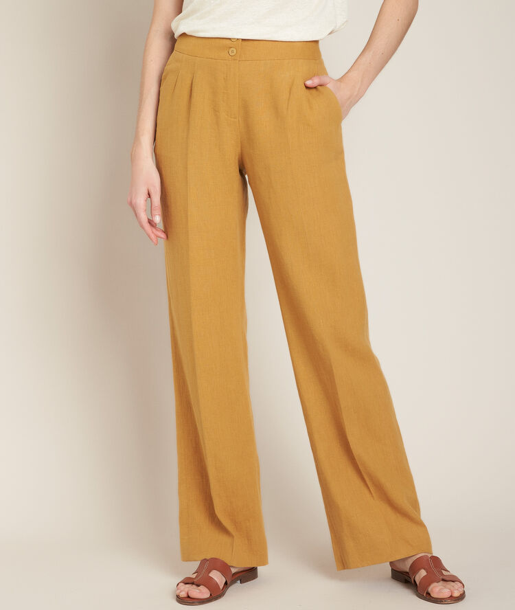 Pantalon large en lin ocre galaxy craie.