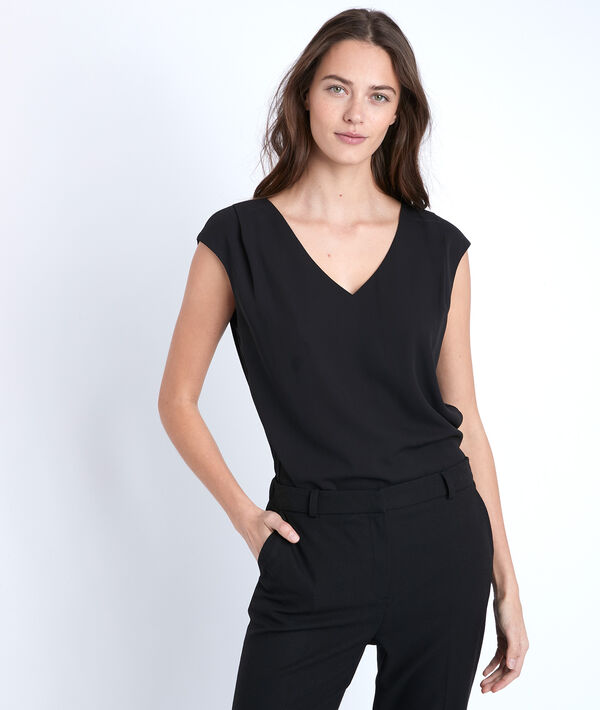 Schwarze Bluse aus Bimaterial Neptune | 1-2-3 Schwarze Bluse aus Bimaterial Neptune PhotoZ | 1-2-3