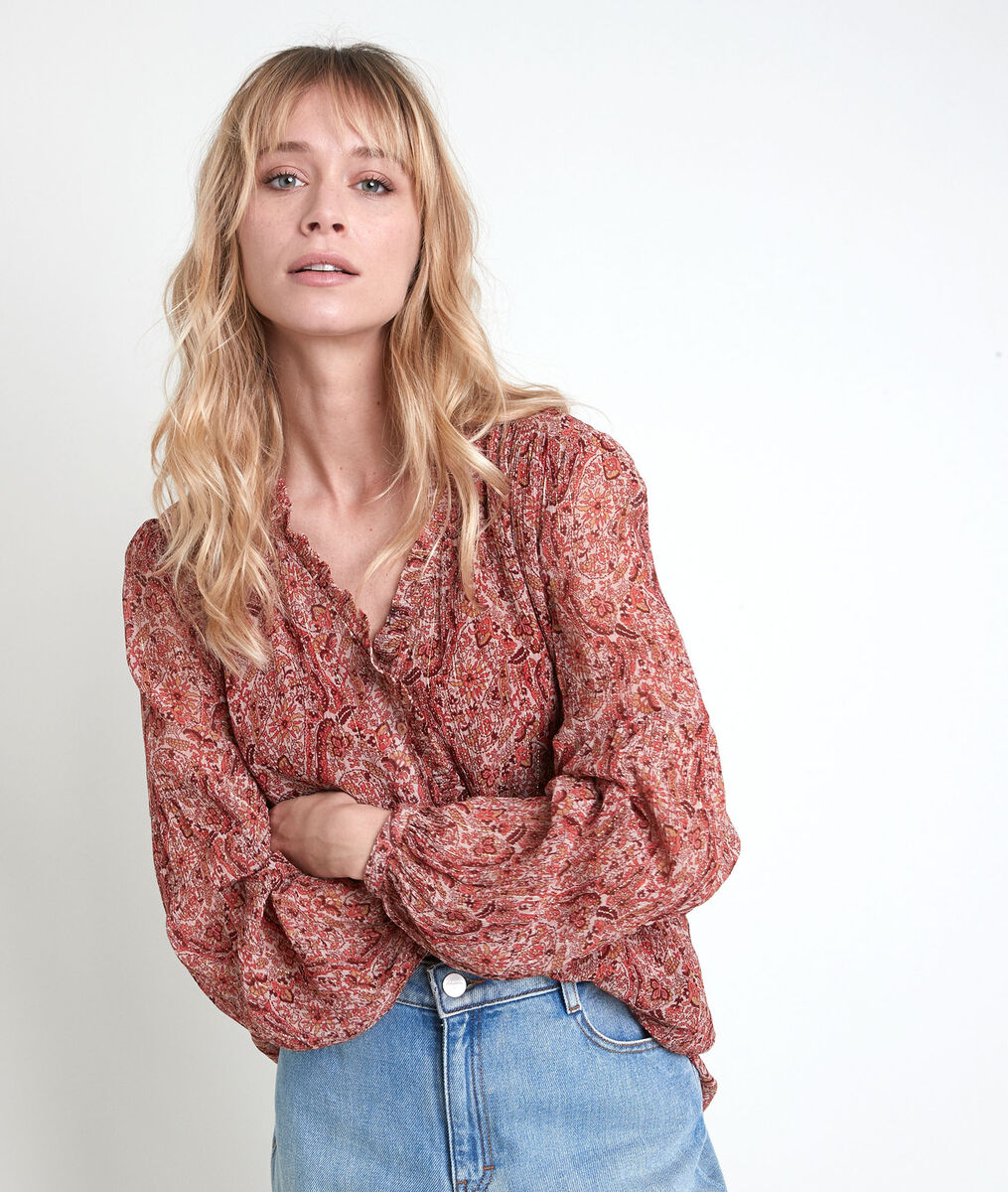 Blouse beige imprimée Tollya | 1-2-3 Blouse beige imprimée Tollya PhotoZ | 1-2-3