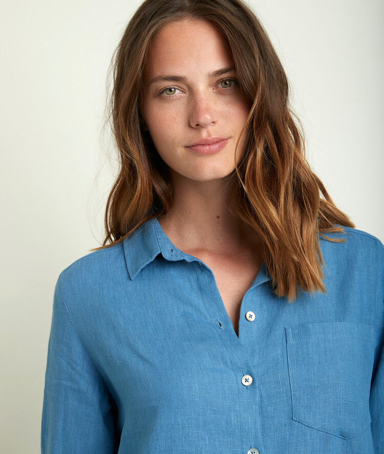 Robe chemise en lin lavande céline bleu de prusse.
