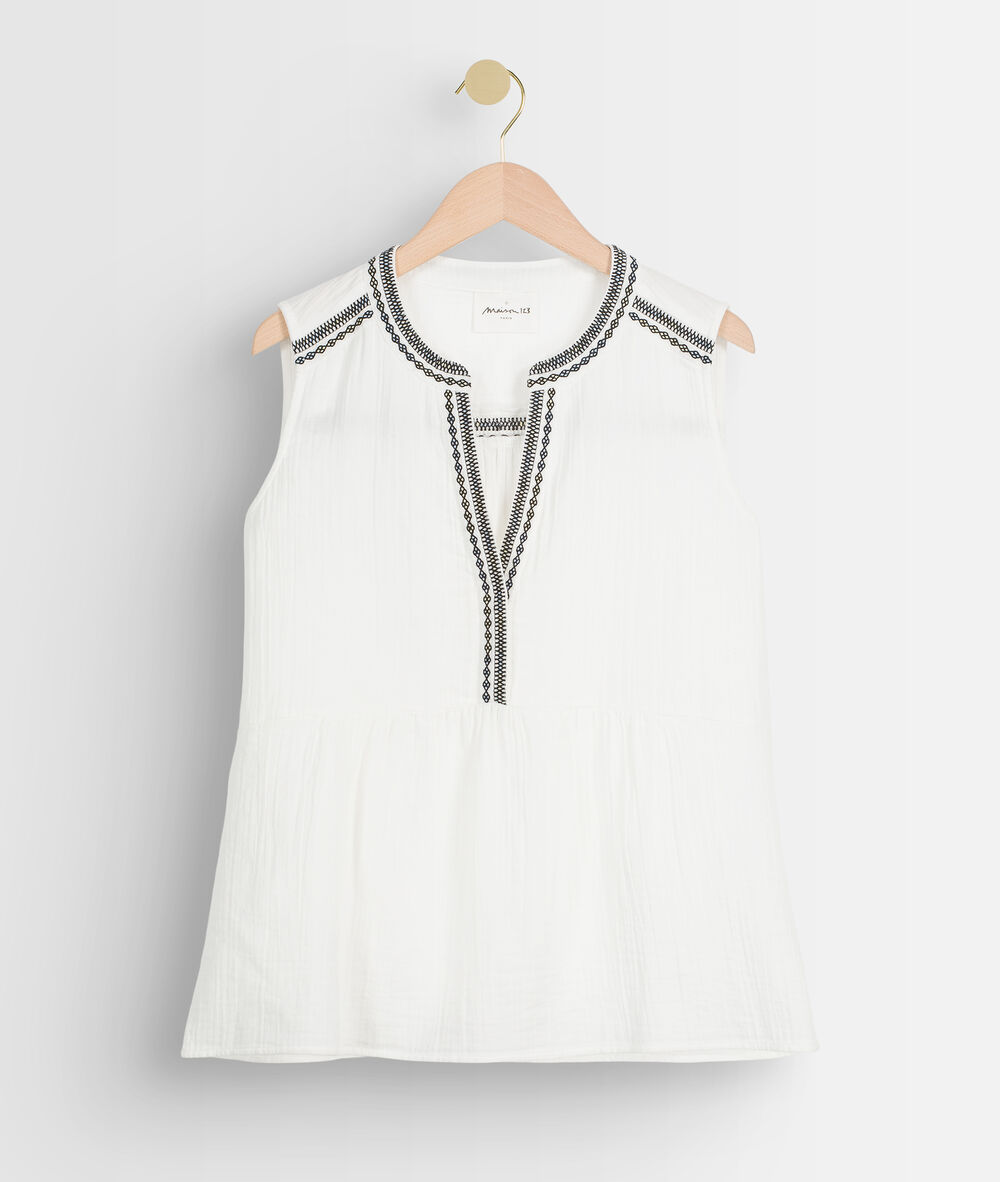 Blouse sans manches brodée blanche alia ecru.
