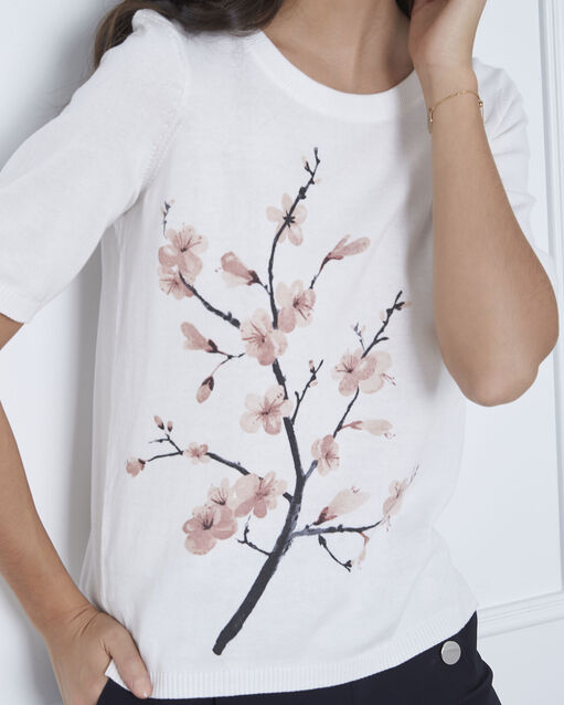 Pull écru imprimé fleuri aubepine ecru.