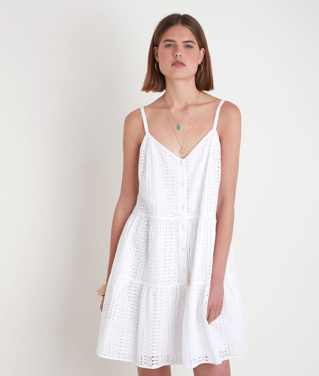 Robe mini à bretelles en broderie anglaise blanche Samia | 1-2-3 Robe mini à bretelles en broderie anglaise blanche Samia PhotoZ | 1-2-3