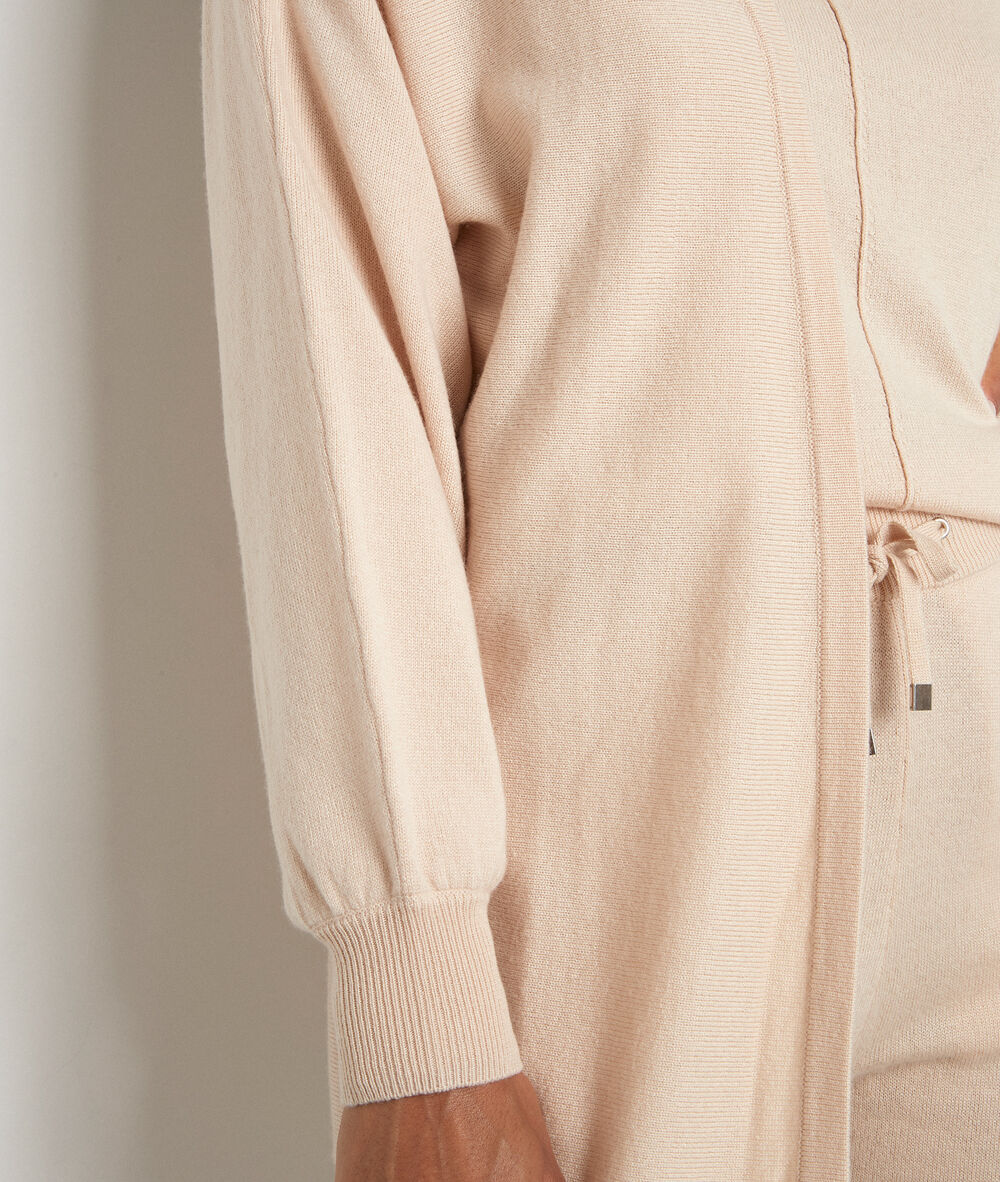 Cardigan long en maille fine beige terence beige clair.