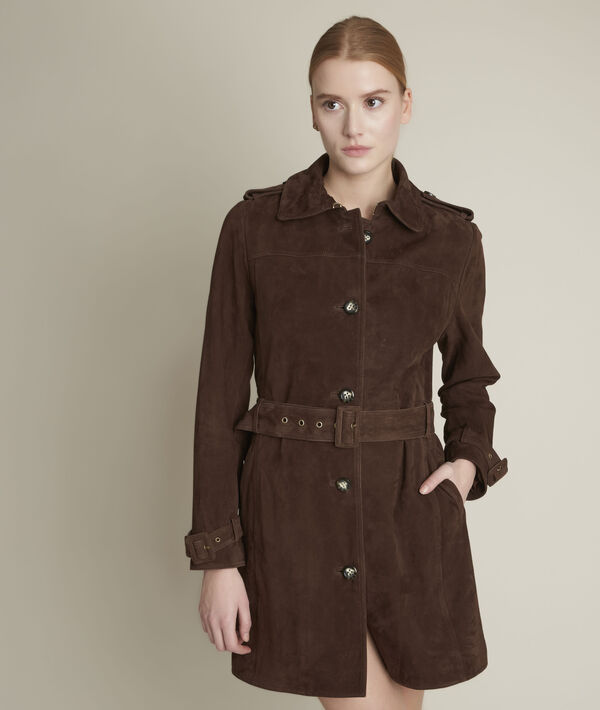 Trench marron en cuir velours Qleo | 1-2-3 Trench marron en cuir velours Qleo PhotoZ | 1-2-3
