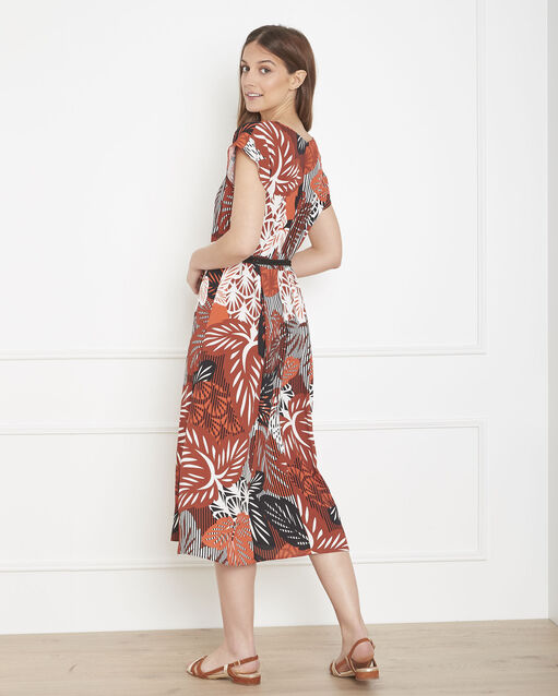 Robe acajou imprimée ceinture ludmilla sable.