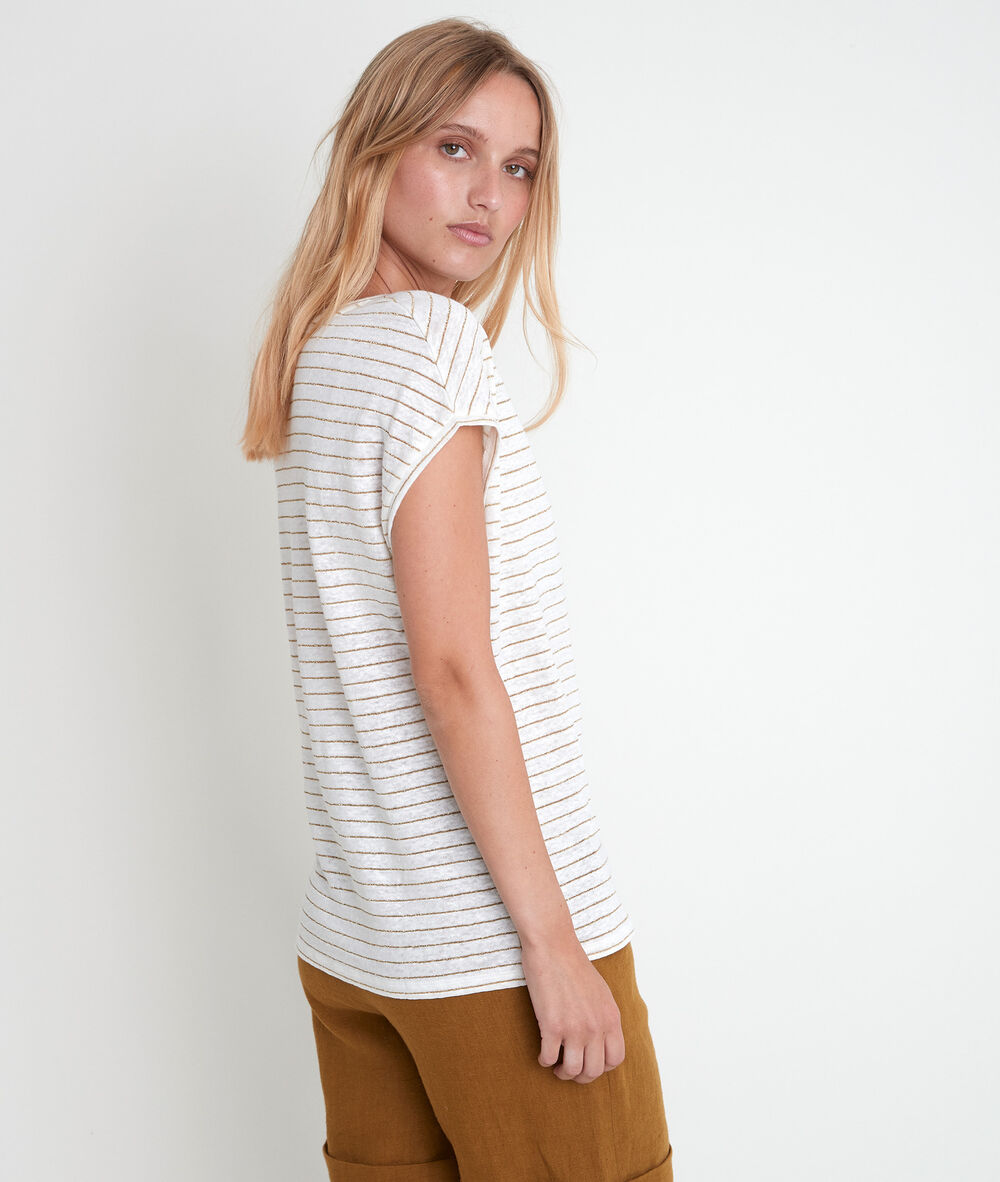 Tee-shirt rayé en lin mélangé isadora ecru.
