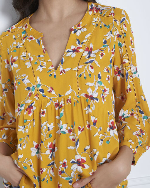Blouse jaune imprimé vigue bouton d`or.