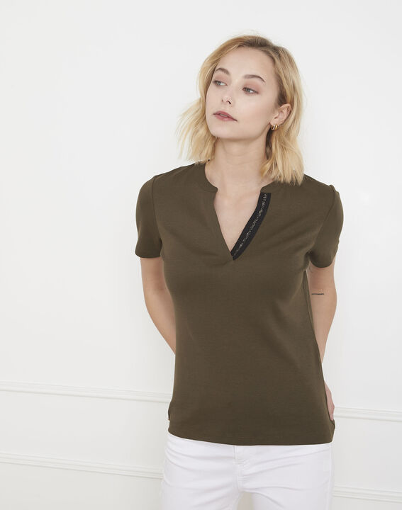 Khakifarbenes Shirt mit Lurex-Schrägband Priscille | 1-2-3 Khakifarbenes Shirt mit Lurex-Schrägband Priscille PhotoZ | 1-2-3