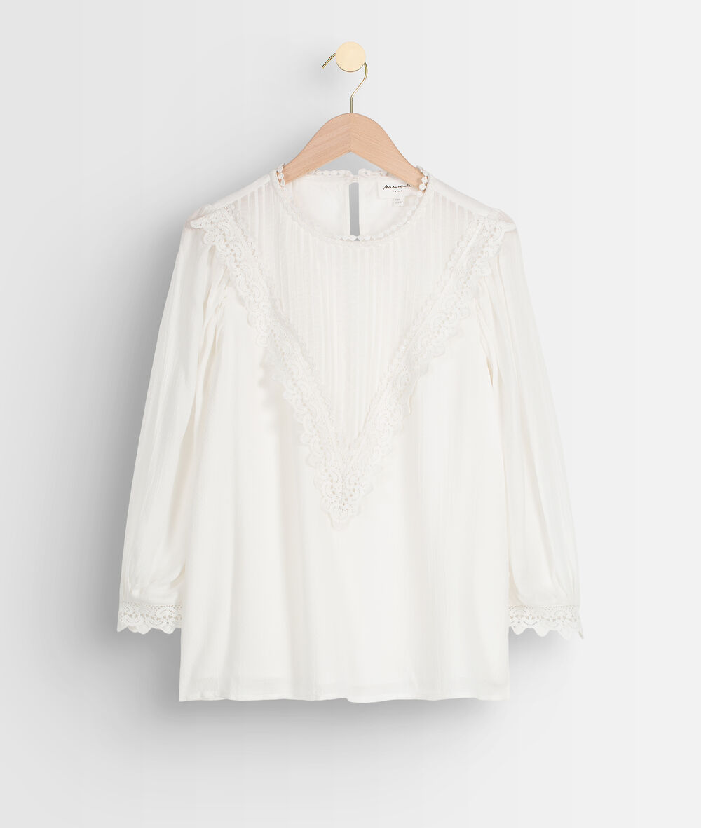 Blouse romantique en dentelle blanche aude ecru.