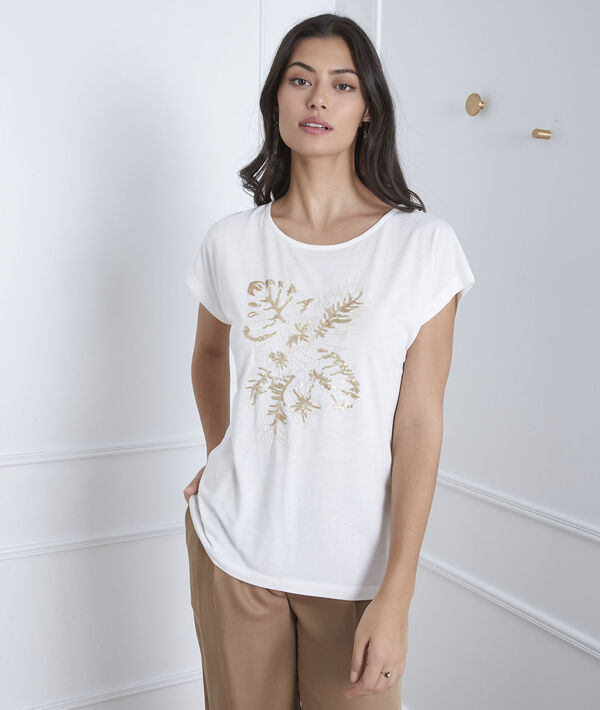 Tee-shirt écru brodé Pamplemousse | 1-2-3 Tee-shirt écru brodé Pamplemousse PhotoZ | 1-2-3