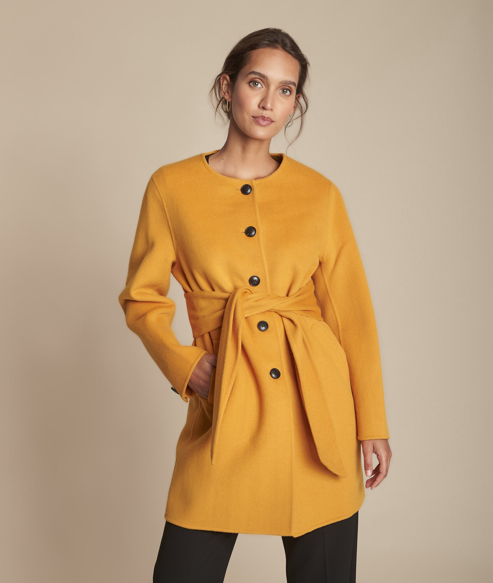 Manteau jaune double face en laine mélangée Thea Femme Manteau d'hiver en laine, uni, col à rabat | 3 SUISSES