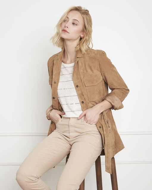 Veste camel saharienne en cuir velours forest camel.