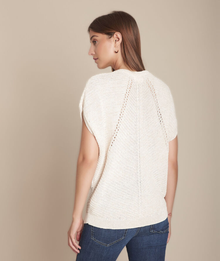 Pull beige ajouré aube gris/blanc.