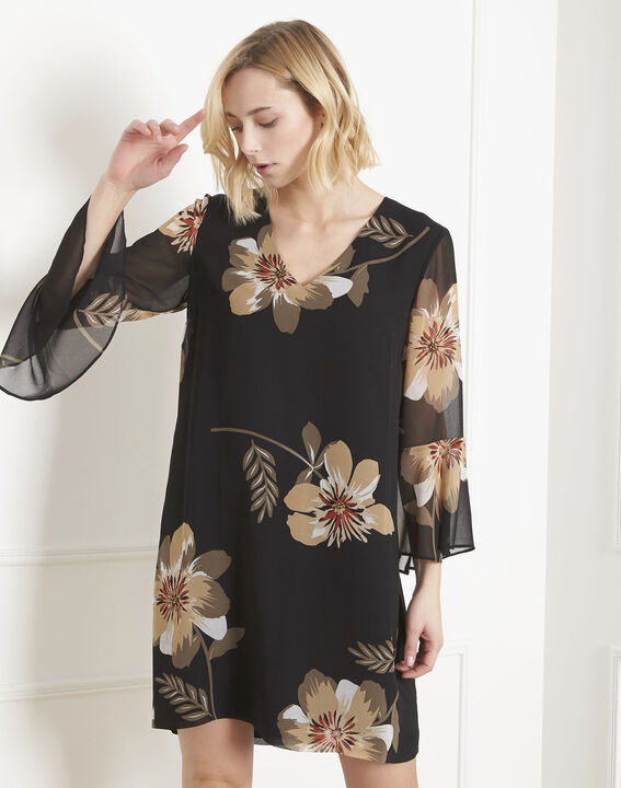 Robe noire imprimé fleuri Astrid | 1-2-3 Robe noire imprimé fleuri Astrid PhotoZ | 1-2-3