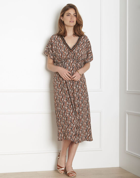 Robe marron imprimé ethnique Lucienne | 1-2-3 Robe marron imprimé ethnique Lucienne PhotoZ | 1-2-3
