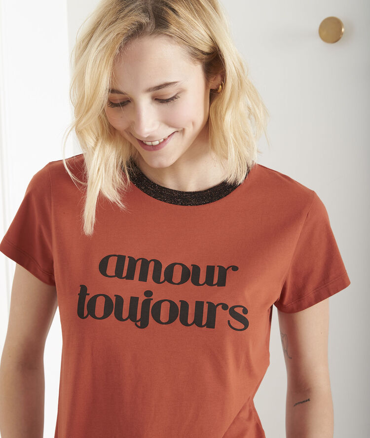 Tee-shirt acajou message poule sable.