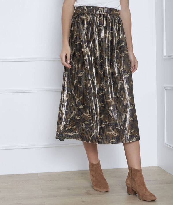 Khakifarbener, plissierter Rock mit Camouflage-Druck Sable | 1-2-3 Khakifarbener, plissierter Rock mit Camouflage-Druck Sable PhotoZ | 1-2-3