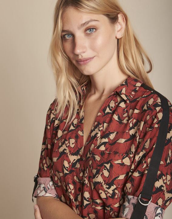 Blouse acajou imprimé cheval Cathleen | 1-2-3 Blouse acajou imprimé cheval Cathleen PhotoZ | 1-2-3