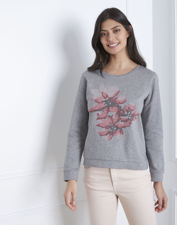 Sweat gris brodé Pacco | 1-2-3 Sweat gris brodé Pacco PhotoZ | 1-2-3