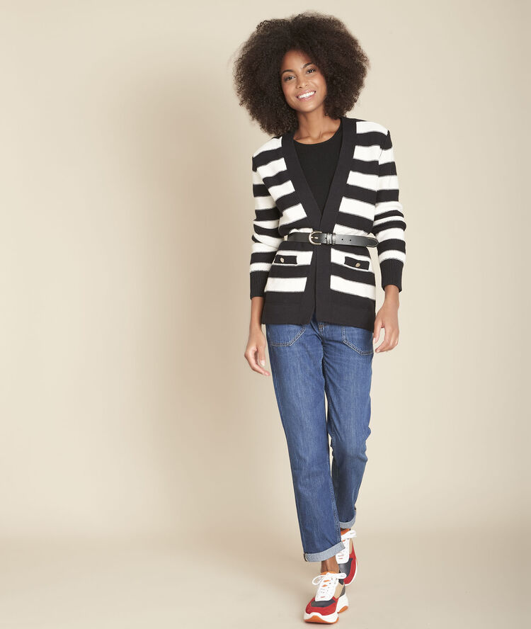 Gestreepte cardigan fakir noir.