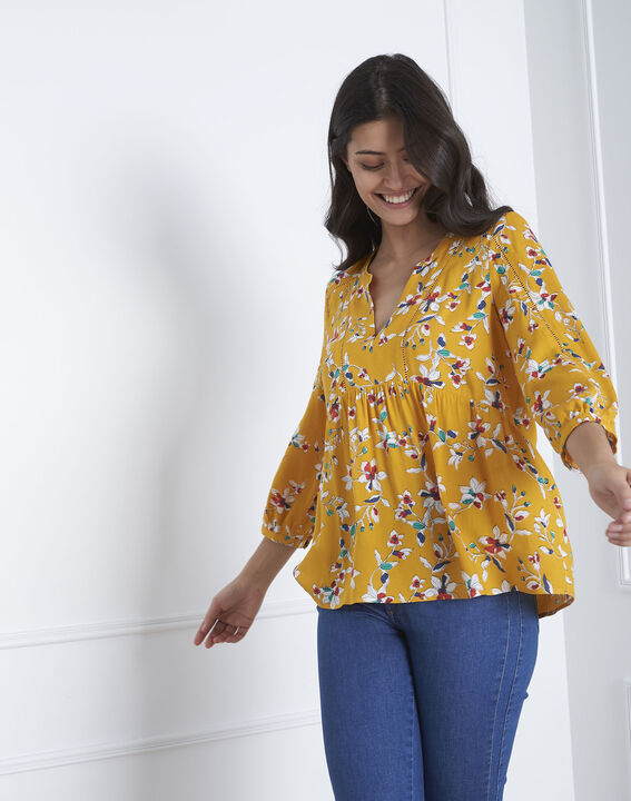 Blouse jaune imprimé Vigue | 1-2-3 Blouse jaune imprimé Vigue PhotoZ | 1-2-3