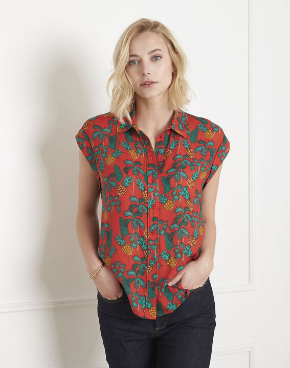 Blouse rouge imprimé ananas Viaduc | 1-2-3 Blouse rouge imprimé ananas Viaduc PhotoZ | 1-2-3