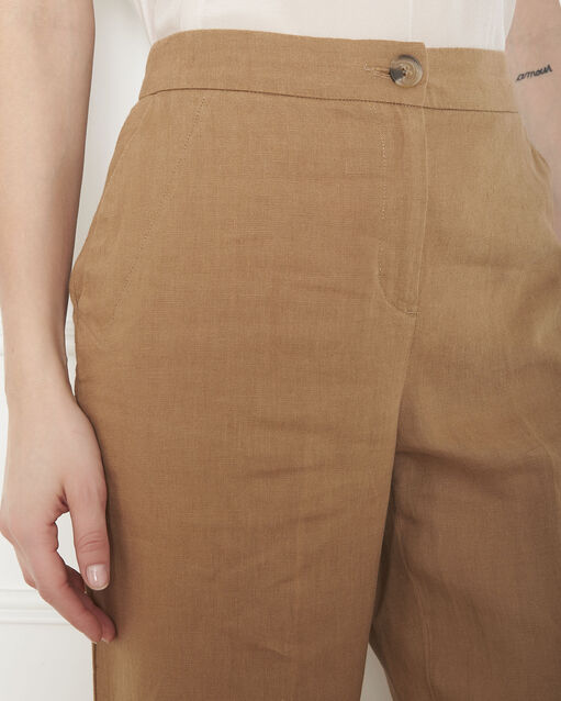 Pantalon havane large en lin gobi camel.