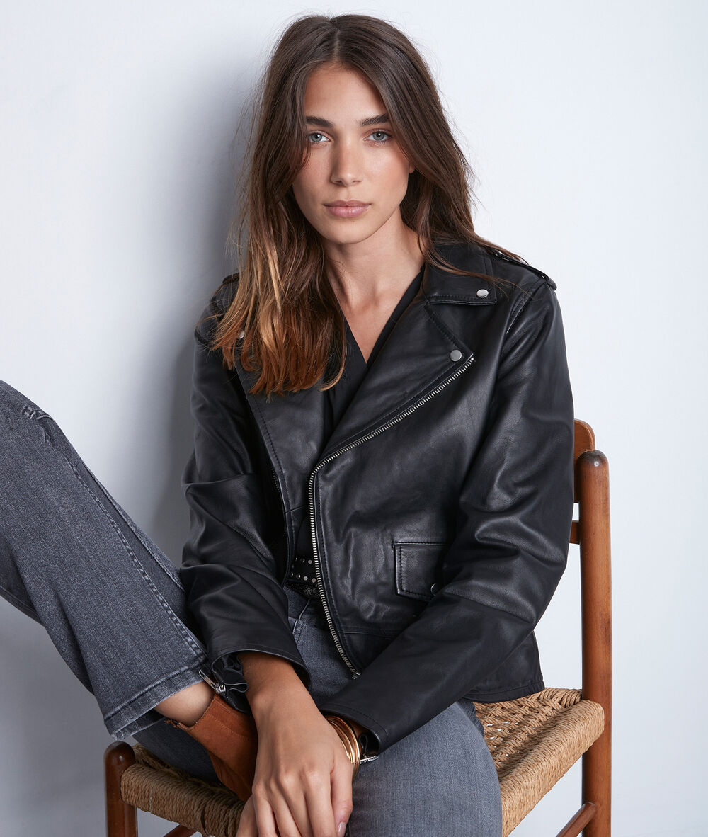 Veste en cuir noire tommy noir.