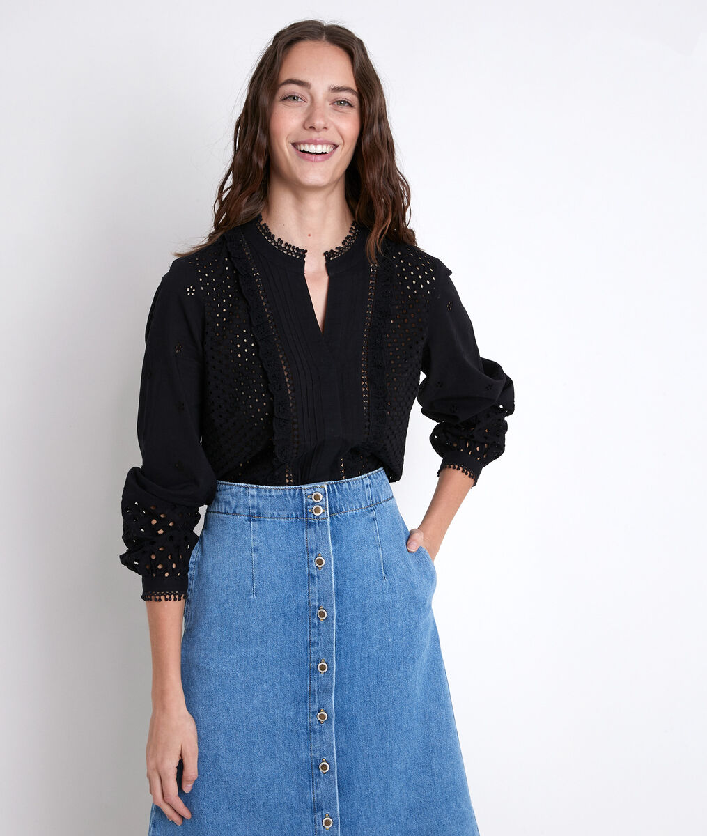 Blouse noire brodée Tessali | 1-2-3 Blouse noire brodée Tessali PhotoZ | 1-2-3