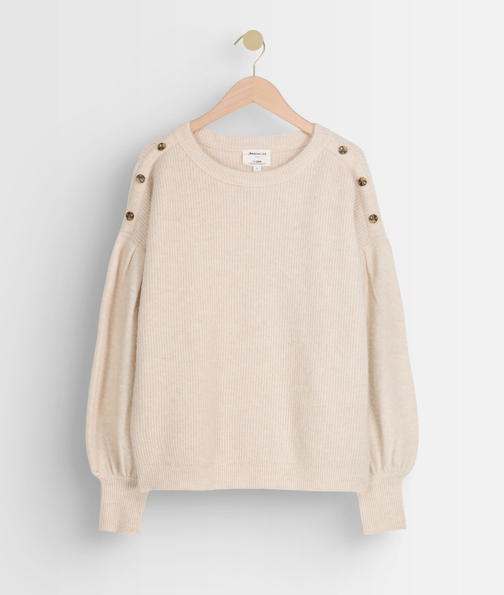 Pull terry beige manches bouffantes beige clair.