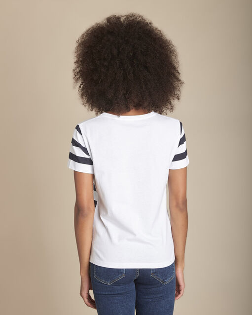 Tee-shirt rayé "go girls" power blanc.