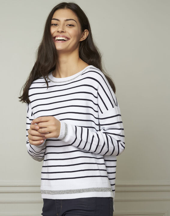 Pull blanc à rayures en viscose mélangée Archipel | 1-2-3 Pull blanc à rayures en viscose mélangée Archipel PhotoZ | 1-2-3