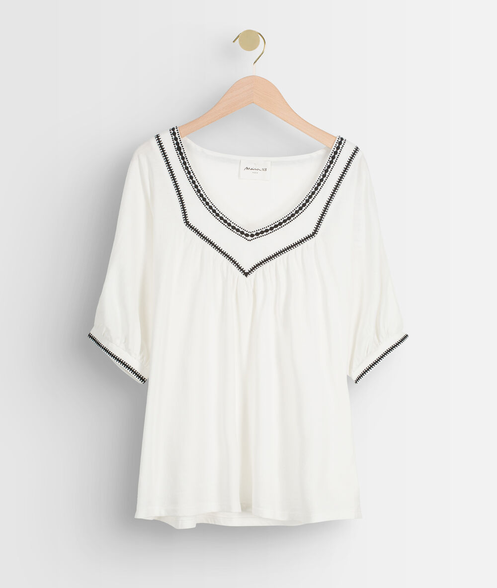 Tee-shirt loose brodé blanc eglantine ecru.