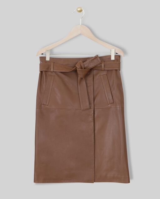 Jupe portefeuille en cuir kim camel.