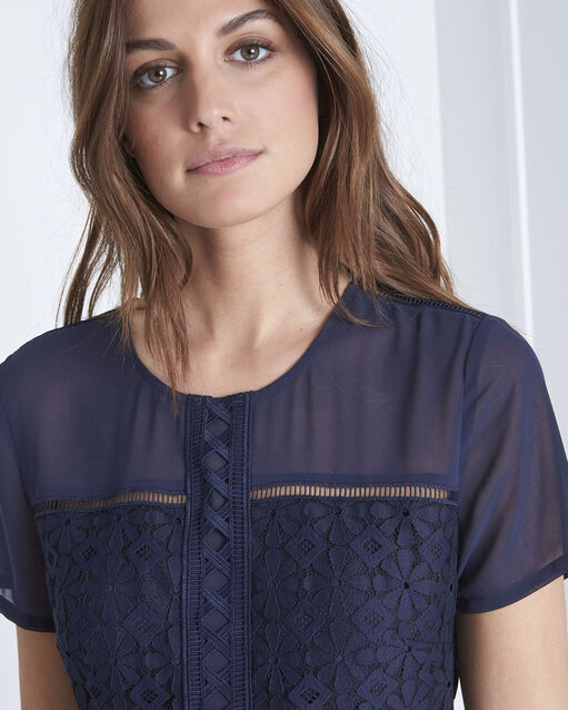 Robe marine dentelle bimatière herica marine.