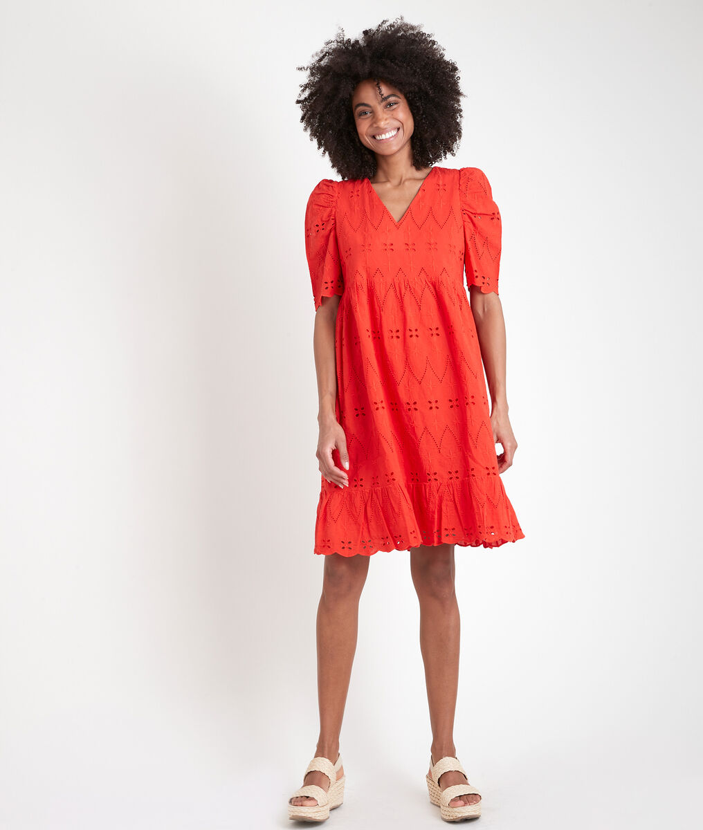 Robe courte corail en coton biologique brodé Lamie | 1-2-3 Robe courte corail en coton biologique brodé Lamie PhotoZ | 1-2-3