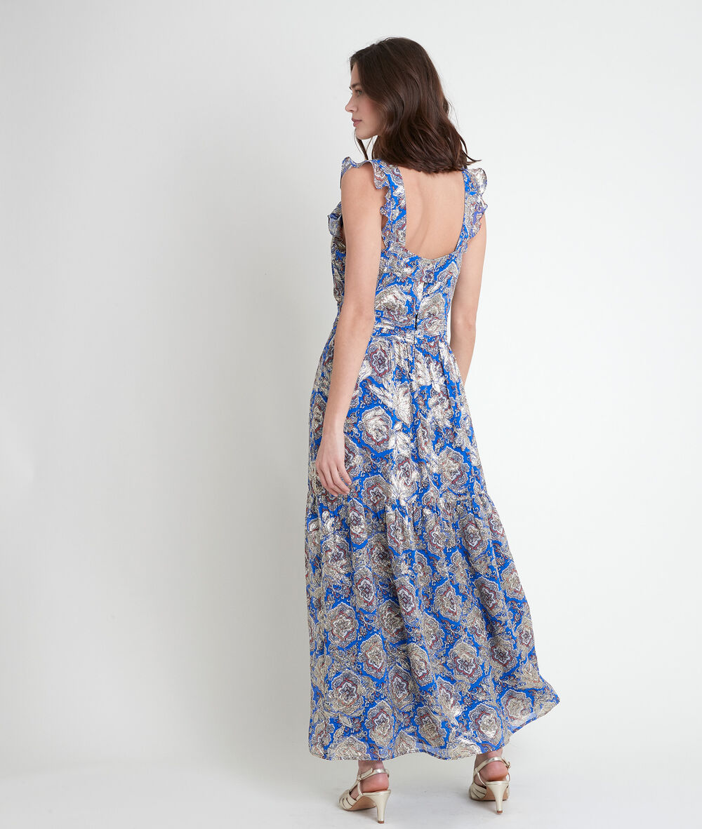 Robe longue imprimée lurex marie myosotis.
