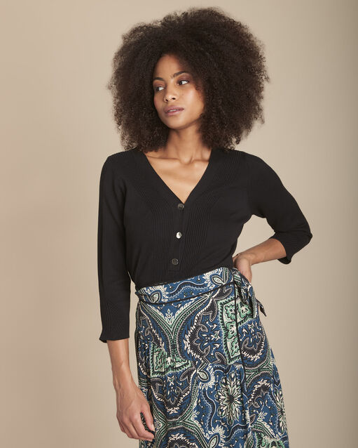 Pull noir jersey et côte fabienne noir.