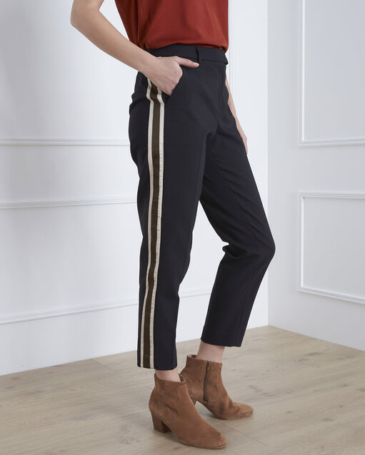 Pantalon noir cigarette bande latérale golden blanc casse.