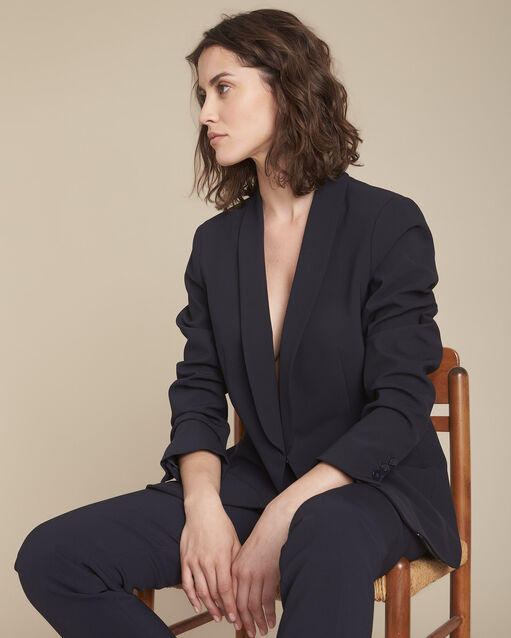 Marineblaue mikrofaser-jacke mit schal-kragen, stella marineblau.